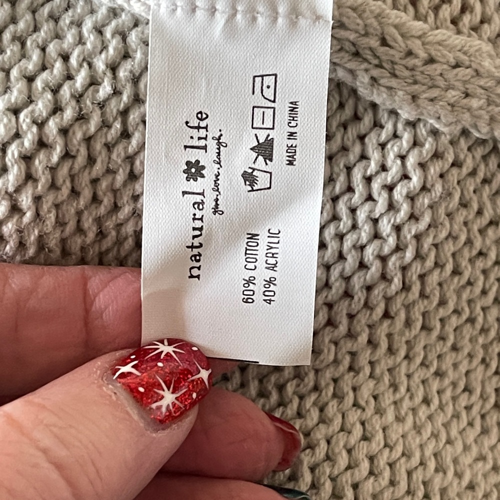 Natural Life Smiley Face Gray Knit Sweater Boho Cozy Oversized Pullover Medium - Picture 7 of 8